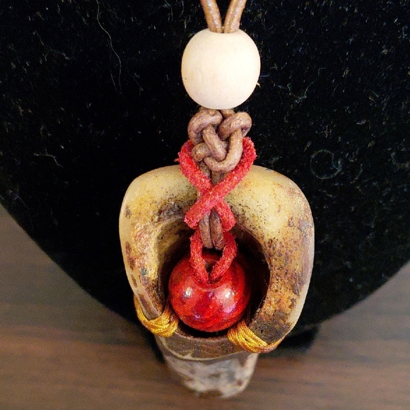 Handcrafted Bone Pendant Necklace with Red Accent - Picture 8 of 9